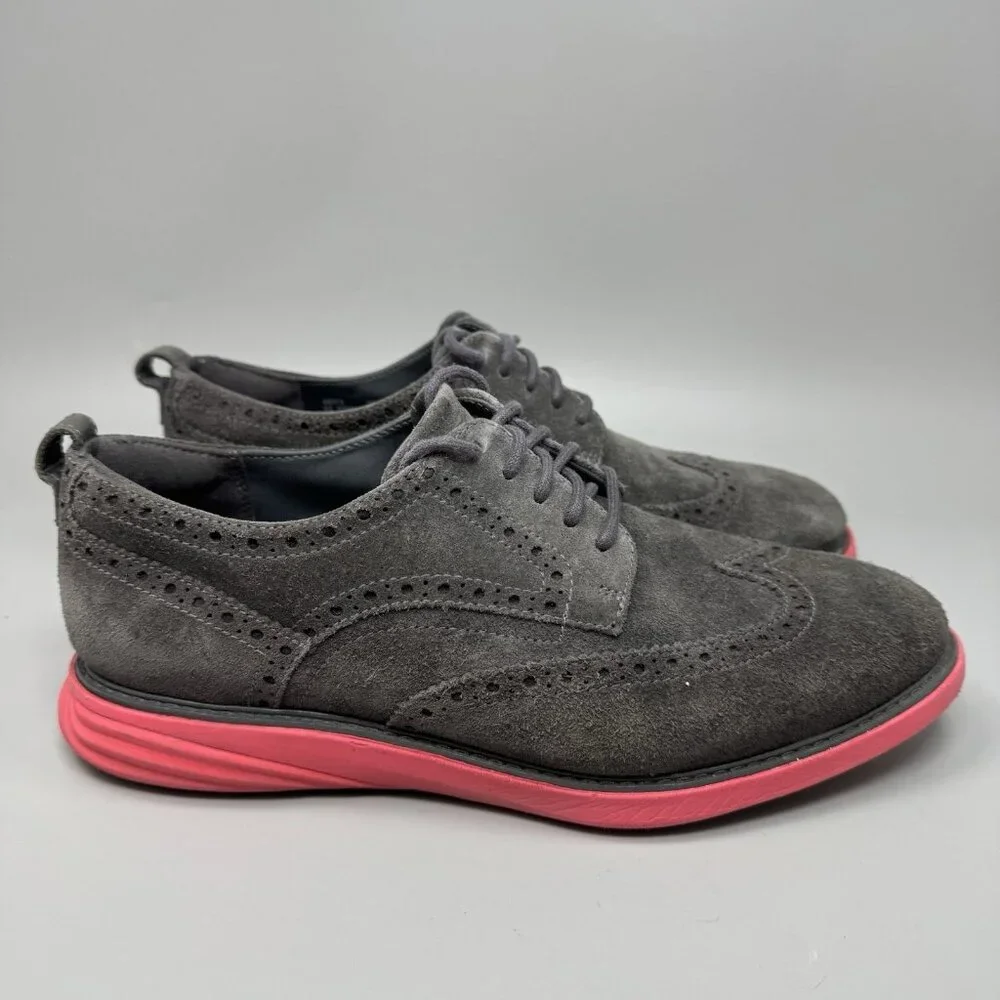 Cole Haan Grand Evolution Wingtip C26858 Shoes Suede Red Sole Mens Size 9W